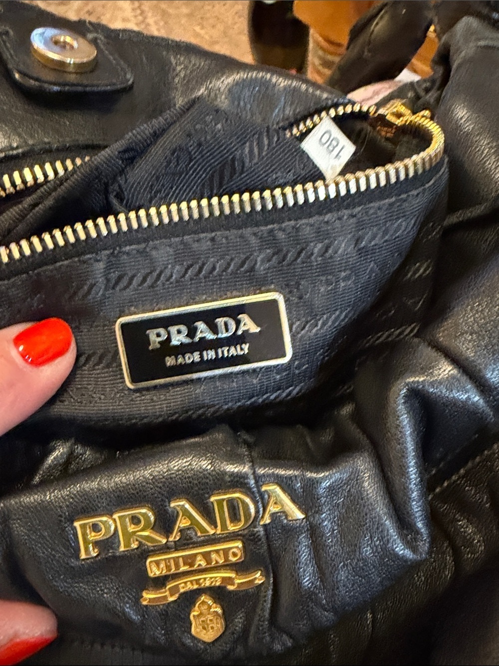 Prada 🌟 Black Runched Leather Shoulder Bag with Gold ! Offers always welcome! - Picture 15 of 16